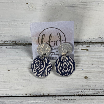 LUNA -  Leather Earrings ON POST  ||  SHIMMER ROSE GOLD, <BR>  NAVY SHIBORI