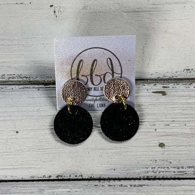 LUNA -  Leather Earrings ON POST  ||  METALLIC ROSE GOLD SMOOTH, <BR>  SHIMMER BLACK