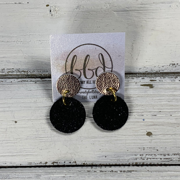 LUNA -  Leather Earrings ON POST  ||  METALLIC ROSE GOLD SMOOTH, <BR>  SHIMMER BLACK