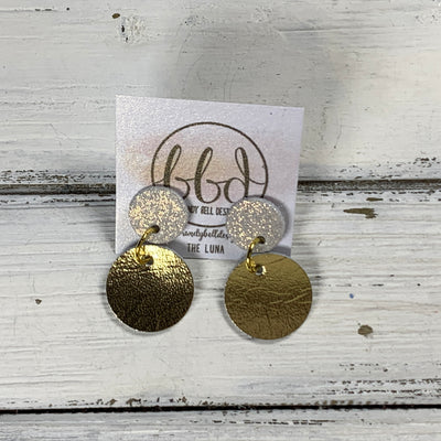 LUNA -  Leather Earrings ON POST  ||  SHIMMER ROSE GOLD, <BR>  METALLIC GOLD SMOOTH