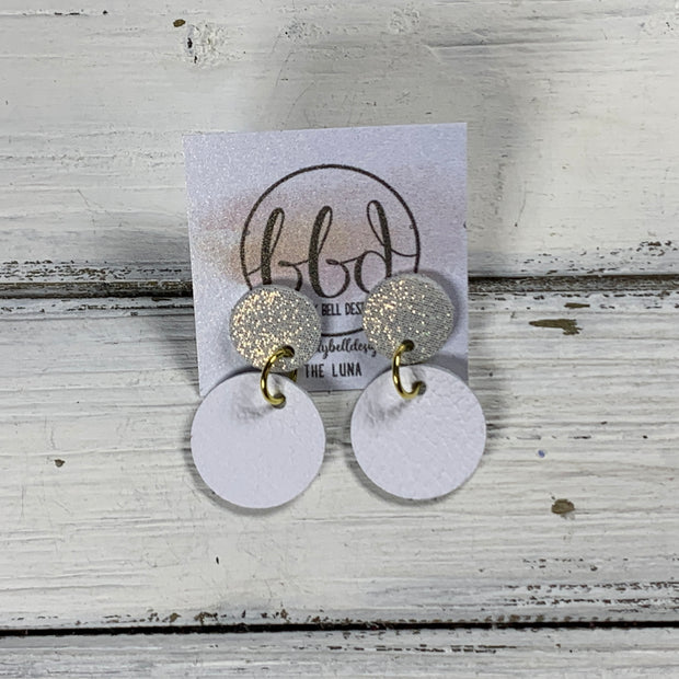 LUNA -  Leather Earrings ON POST  ||  SHIMMER ROSE GOLD, <BR>  MATTE WHITE