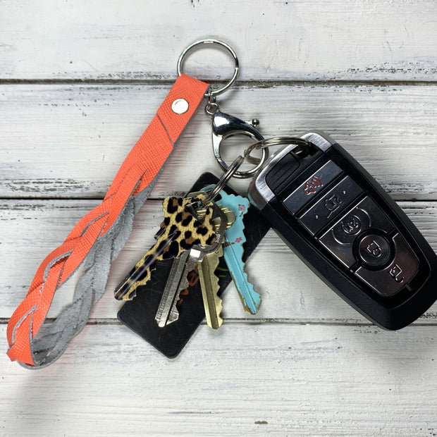 BRAIDED KEYCHAIN - Leather Braided Keychain  ||  MULTICOLOR IKAT PRINT