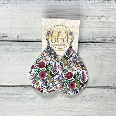 ZOEY (3 sizes available!) -  Leather Earrings  ||  MINI FALL FLORAL ON WHITE (FAUX LEATHER)