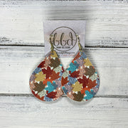 ZOEY (3 sizes available!) -  Leather Earrings  ||  MULTICOLOR MAPLE LEAVES (FAUX LEATHER)