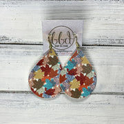 ZOEY (3 sizes available!) -  Leather Earrings  ||  MULTICOLOR MAPLE LEAVES (FAUX LEATHER)