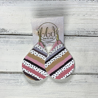 ZOEY (3 sizes available!) -  Leather Earrings  ||  PINK & WHITE POLKADOT STRIPES (FAUX LEATHER)