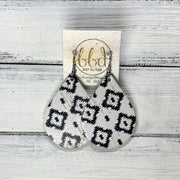 ZOEY (3 sizes available!) -  Leather Earrings  ||  BLACK & WHITE DIAMOND AZTEC (CORK ON LEATHER)