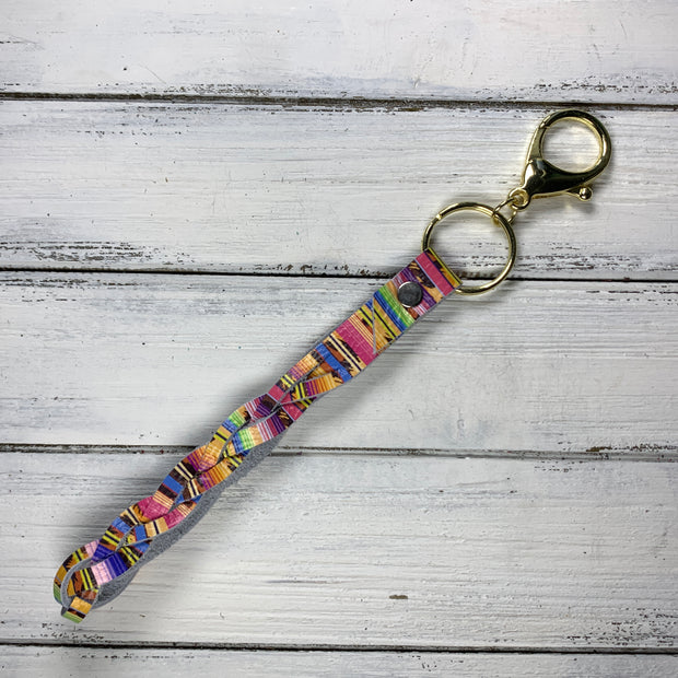 BRAIDED KEYCHAIN - Leather Braided Keychain  ||  SERAPE CHEETAH STRIPE