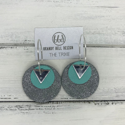 TRIXIE - Leather Earrings  ||    <BR> SILVER TRIANGLE, <BR>MATTE ROBINS EGG BLUE,  <BR> SHIMMER GRAY