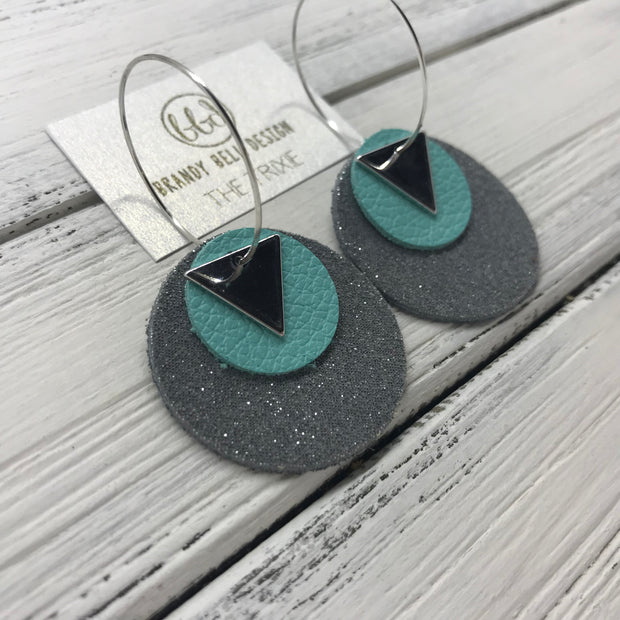 TRIXIE - Leather Earrings  ||    <BR> SILVER TRIANGLE, <BR>MATTE ROBINS EGG BLUE,  <BR> SHIMMER GRAY