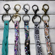 BRAIDED KEYCHAIN - Leather Braided Keychain  ||  METALLIC ANTIQUE MERMAID  (SILVER)