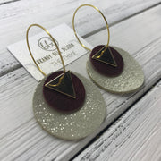TRIXIE - Leather Earrings  ||    <BR> GOLD TRIANGLE, <BR> DISTRESSED MERLOT,  <BR> SHIMMER GOLD