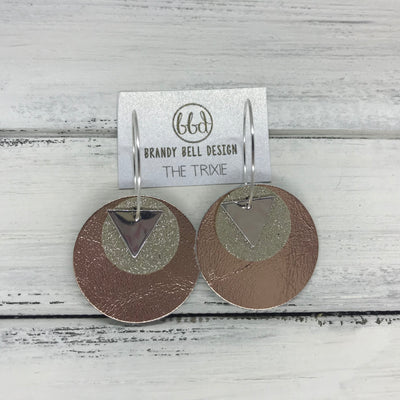 TRIXIE - Leather Earrings  ||    <BR> SILVER TRIANGLE, <BR> SHIMMER GOLD,  <BR> METALLIC ROSE GOLD SMOOTH