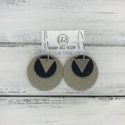 TRIXIE - Leather Earrings  ||    <BR> SILVER TRIANGLE, <BR> SHIMMER BLACK,  <BR> SHIMMER TAUPE