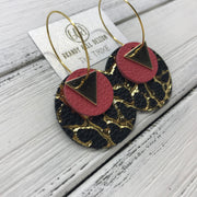 TRIXIE - Leather Earrings  ||    <BR> GOLD TRIANGLE, <BR> MATTE CORAL PINK,  <BR> BLACK WITH GOLD ACCENTS