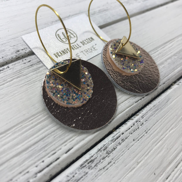 TRIXIE - Leather Earrings  ||    <BR> GOLD TRIANGLE, <BR> GLAMOUR GLITTER,  <BR> METALLIC ROSE GOLD SMOOTH