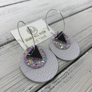 TRIXIE - Leather Earrings  ||    <BR> SILVER TRIANGLE, <BR> FAIRY DUST GLITTER,  <BR> MATTE WHITE