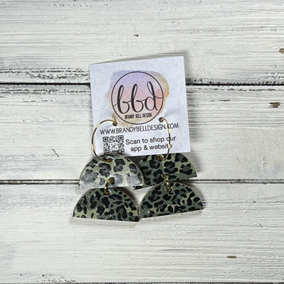 JOY -  Leather Earrings  ||   <BR> GREEN & BLACK LEOPARD PRINT (CORK ON LEATHER)