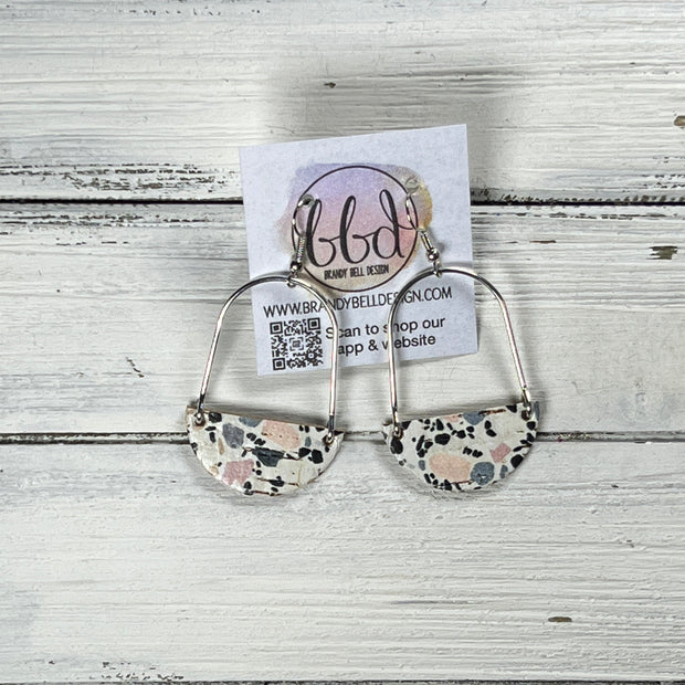 PIPER -  Leather Earrings  ||  <BR>   GRANITE MOSAIC PRINT (CORK ON LEATHER)