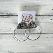 JULIA - Leather Earrings OR Necklace ||   GRAY & SILVER LEOPARD ANIMAL PRINT  (* 3 options available)