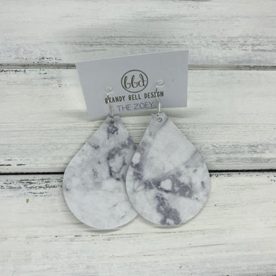 ZOEY (3 sizes available!) -  Leather Earrings  ||   WHITE & GRAY MARBLE PATTERN (pattern placement varies)