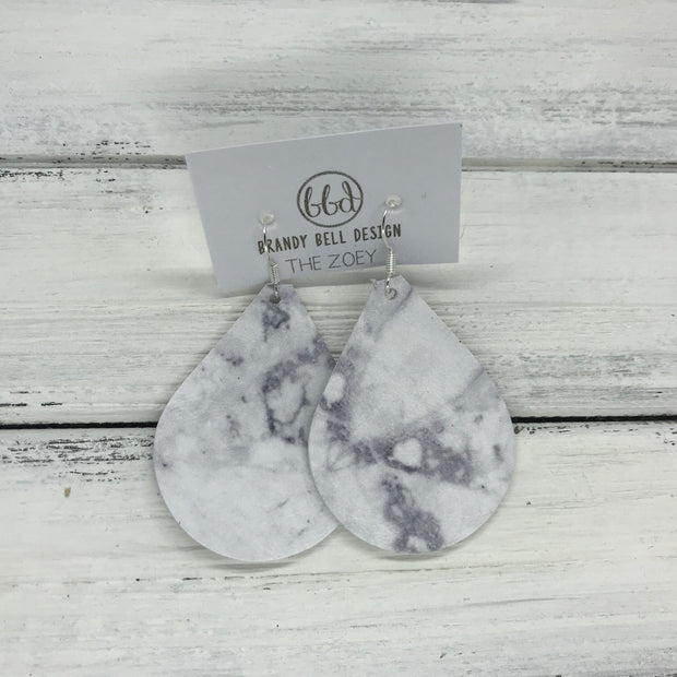 ZOEY (3 sizes available!) -  Leather Earrings  ||   WHITE & GRAY MARBLE PATTERN (pattern placement varies)