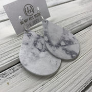 ZOEY (3 sizes available!) -  Leather Earrings  ||   WHITE & GRAY MARBLE PATTERN (pattern placement varies)