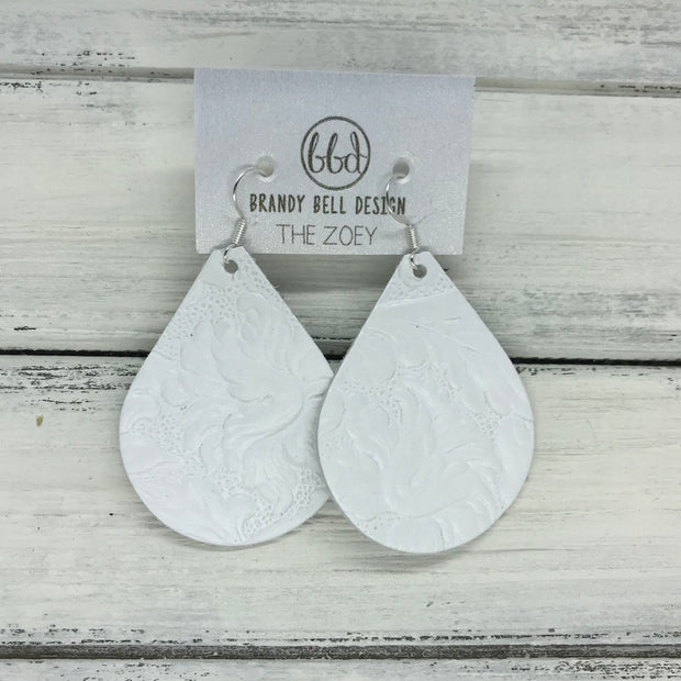 ZOEY (3 sizes available!) -  Leather Earrings  ||   WHITE WESTERN FLORAL