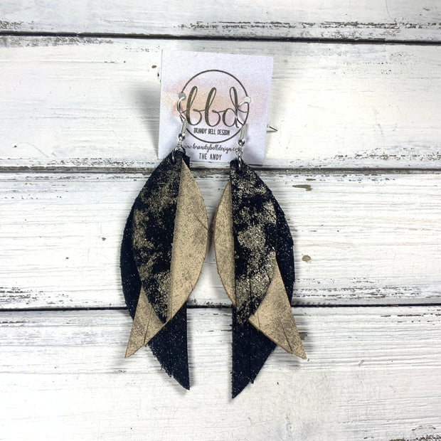 ANDY -  Leather Earrings  ||  <BR> CHAMPAGNE & BLACK NORTHERN LIGHTS, <BR> IVORY & TAN TIE DYE, <BR> SHIMMER BLACK