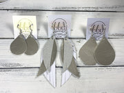 ANDY -  Leather Earrings  ||   <BR> RED GLITTER (FAUX LEATHER), <BR>”LOVE” ON WHITE (FAUX LEATHER), <BR> MATTE RED