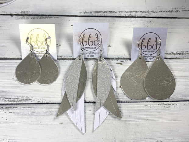 ANDY -  Leather Earrings  ||   <BR> SPARKLE SILVER, <BR> MATTE WHITE,<BR> METALLIC SILVER SMOOTH