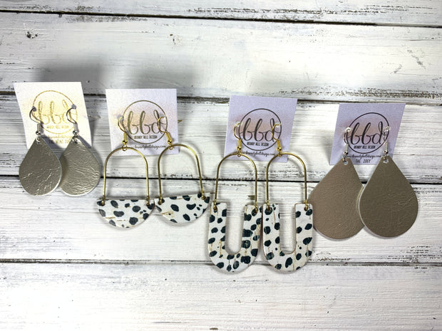 PIPER -  Leather Earrings  || <BR> GOLD GLITTER ANIMAL PRINT