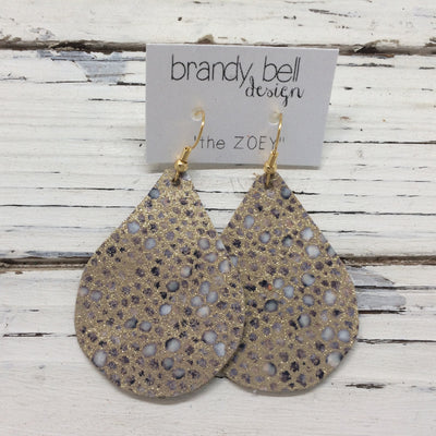 ZOEY (3 sizes available!) - Leather Earrings  ||  GOLD & IVORY STINGRAY DOTS