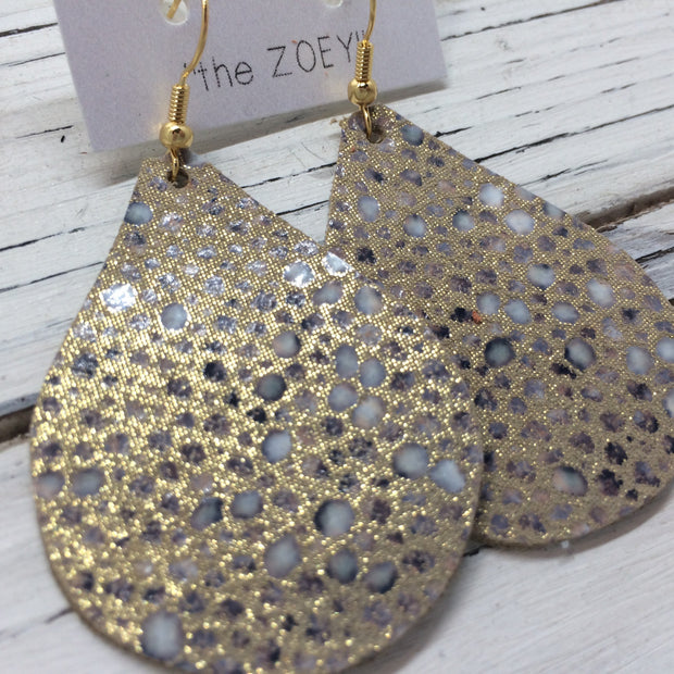 ZOEY (3 sizes available!) - Leather Earrings  ||  GOLD & IVORY STINGRAY DOTS