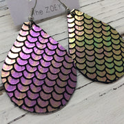 ZOEY (3 sizes available!) - Leather Earrings  ||  METALLIC MERMAID PRINT IN PINK/GREEN/GOLD