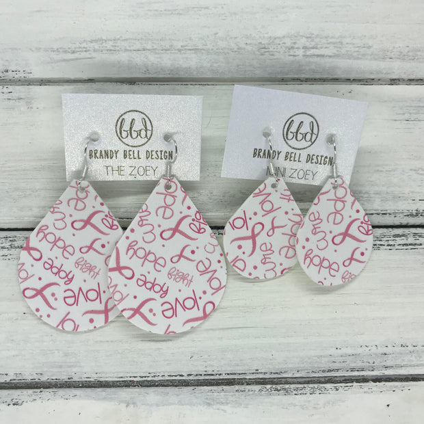 ZOEY (3 sizes available!) -  Leather Earrings  ||   BREAST CANCER AWARENESS RIBBON (FAUX LEATHER)