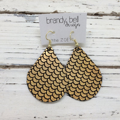 ZOEY (3 sizes available!) - Leather Earrings  ||  METALLIC MERMAID PRINT IN HOLOGRAPHIC GOLD