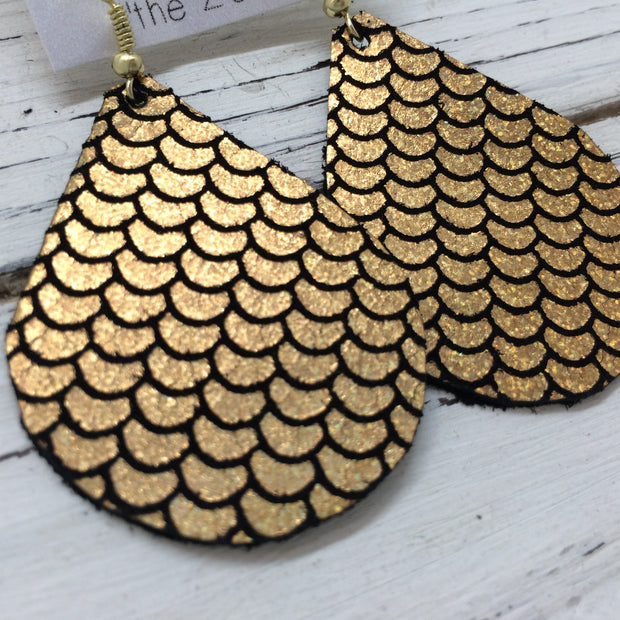 ZOEY (3 sizes available!) - Leather Earrings  ||  METALLIC MERMAID PRINT IN HOLOGRAPHIC GOLD