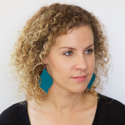 NOELLE - Leather Earrings  ||   LIGHT BLUE & BROWN WESTERN FLORAL