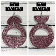 OLIVIA -  Leather Earrings  ||  *2 SIZES!* <BR> *CORK* AURORA PURPLE GLITTER (choose "U" or "N" shape)