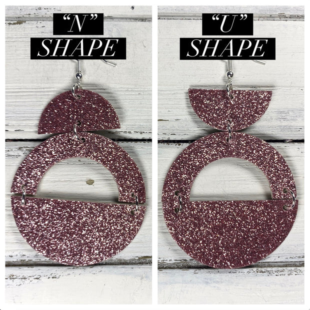 OLIVIA -  Leather Earrings  ||  *2 SIZES!* <BR> *CORK* ROSE GOLD GLITTER (choose "U" or "N" shape)