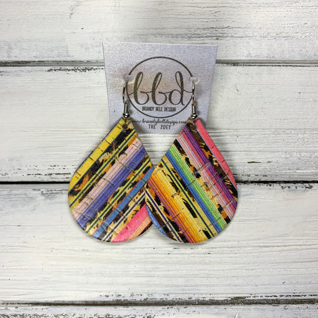 ZOEY (3 sizes available!) -  Leather Earrings  ||  SERAPE CHEETAH STRIPE ON CORK