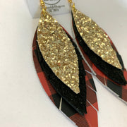 INDIA - Leather Earrings  || GOLD GLITTER (faux leather), SHIMMER BLACK, BLACK & RED BUFFALO PLAID