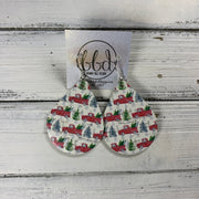 ZOEY (3 sizes available!) -  Leather Earrings  || TINY RED TRUCKS ON CORK (LEATHER ON CORK)