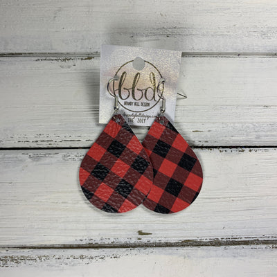 ZOEY (3 sizes available!) -  Leather Earrings  ||   PETITE BLACK & RED BUFFALO PLAID