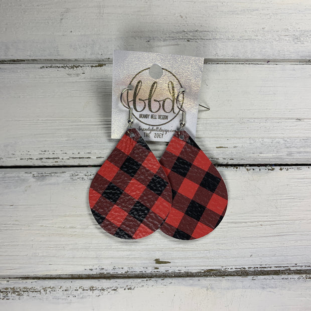 ZOEY (3 sizes available!) -  Leather Earrings  ||   PETITE BLACK & RED BUFFALO PLAID