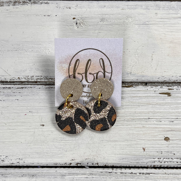 LUNA -  Leather Earrings ON POST  || SHIMMER TAUPE, <BR> GOLD GLITTER ANIMAL PRINT