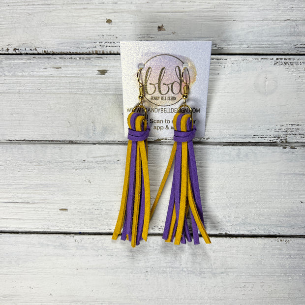 MARIE - Faux Suede Tassel Earrings  || PURPLE + SUNFLOWER YELLOW