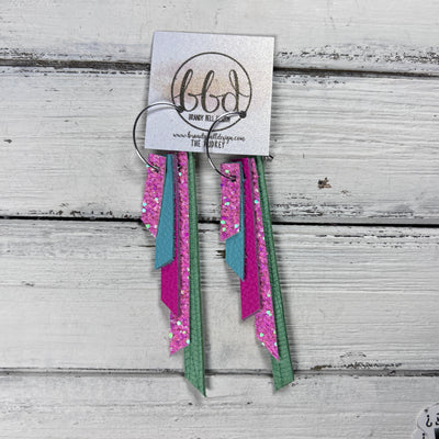 AUDREY - Leather Earrings  || BUBBLEGUM PINK GLITTER(FAUX LEATHER), ROBINS EGG BLUE, MATTE NEON PINK, BUBBLEGUM PINK GLITTER(FAUX LEATHER), MINT GREEN PALMS