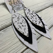 INDIA - Leather Earrings  ||  MUSIC NOTES (faux leather),  SHIMMER BLACK, MATTE WHITE